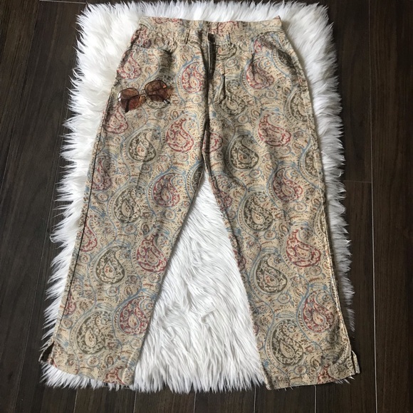 Lauren Paisley Linen Blend Capri Pants - Picture 1 of 5